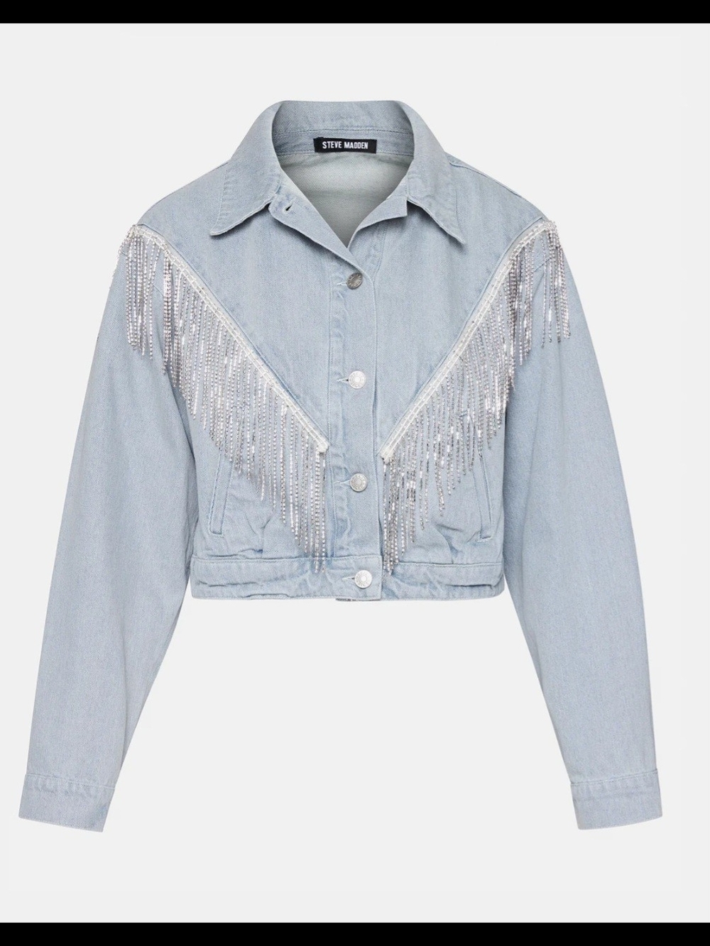 Steve Madden Light Wash Denim Fringe Jacket